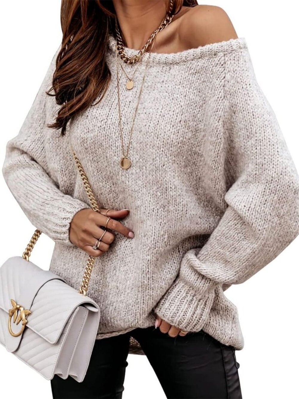 Casual Off-Shoulder Long Sleeve Fall Sweater for Women - Cozy & Stylish Knit Top